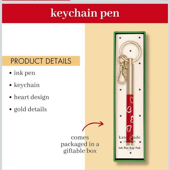 Kate Spade HEARTS Pen Key Fob - Picture 3 of 5